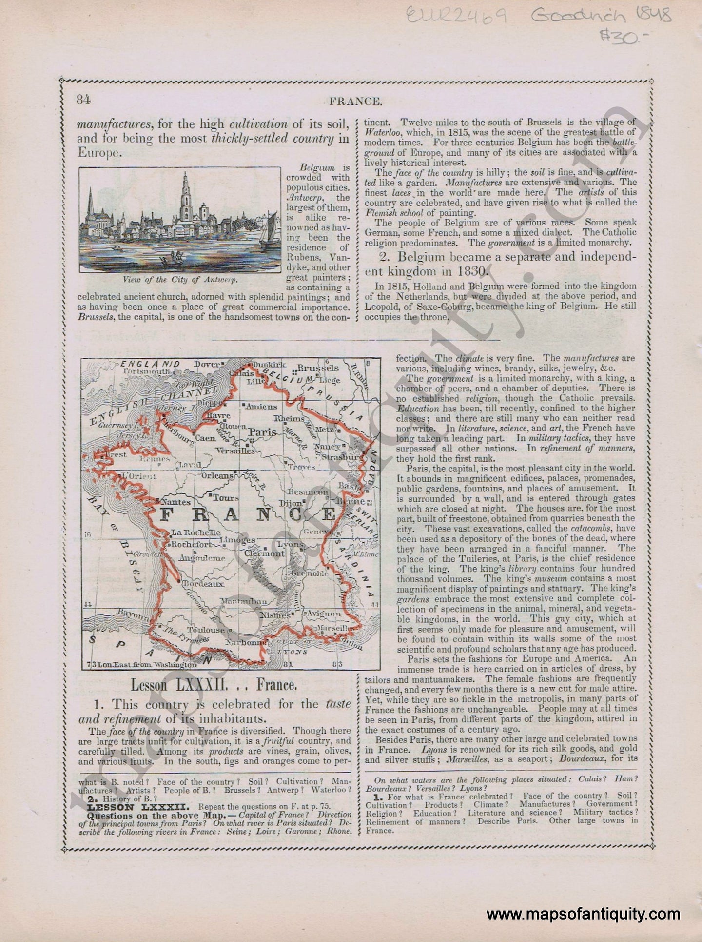 Antique-Printed-Color-Map-France-1848-Goodrich-France-1800s-19th-century-Maps-of-Antiquity