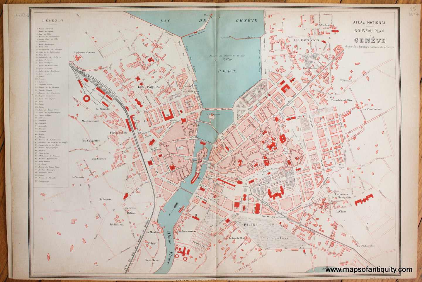 Antique-City-Map-nouveau-plan-de-Geneva-Geneve-Cities-Fayard-1877-1870s-1800s-Mid-Late-19th-Century-Maps-of-Antiquity