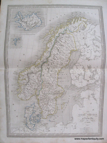 Antique-Hand-Colored-Map-Suede-Norvege-et-Denamark-(Sweden-Norway-and-Denmark)-1846-Monin-1800s-19th-century-Maps-of-Antiquity