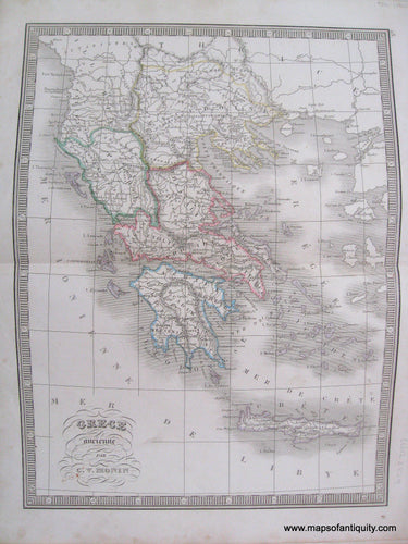 Antique-Hand-Colored-Map-Grece-Greece-1846-Monin-Greece-1800s-19th-century-Maps-of-Antiquity