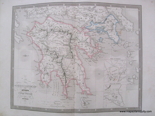 Antique-Hand-Colored-Map-Peloponese-Attique-et-Pays-Adjacents-(Ancient-Greece-and-Adjacent-Countries)-1846-Monin-Greece-1800s-19th-century-Maps-of-Antiquity