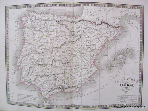 Antique-Hand-Colored-Map-Espagne-Ancienne-ou-Iberie-Ancient-Spain-or-Iberia-1846-Monin-Spain-1800s-19th-century-Maps-of-Antiquity