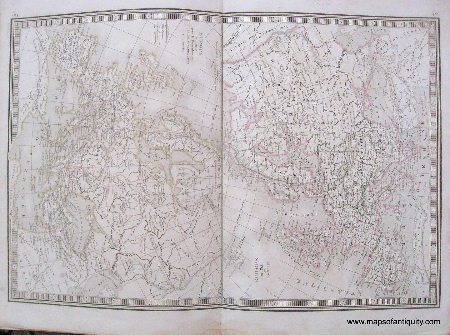 Antique-Hand-Colored-Map-Europe-After-Charlemagne-Europe-in-1813-1846-Monin-1800s-19th-century-Maps-of-Antiquity