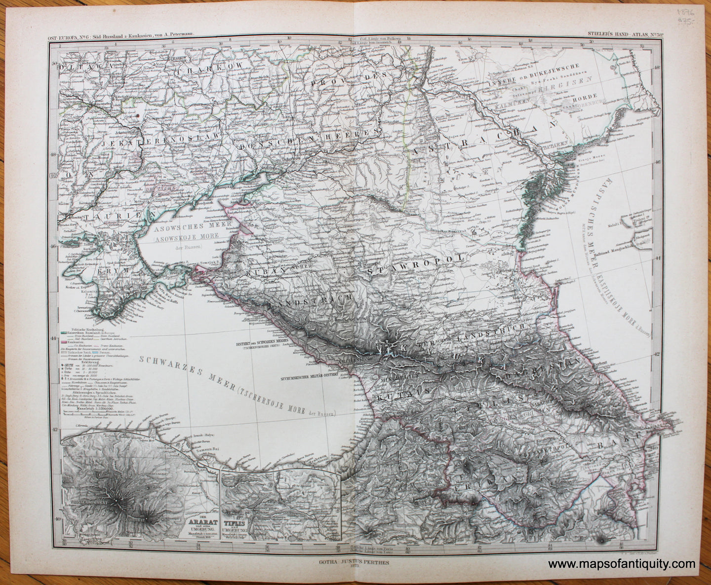 Antique-Map-Eastern-Europe-Caucasus-Armenia-Stieler-1876-1870s-1800s-19th-century-Maps-of-Antiquity
