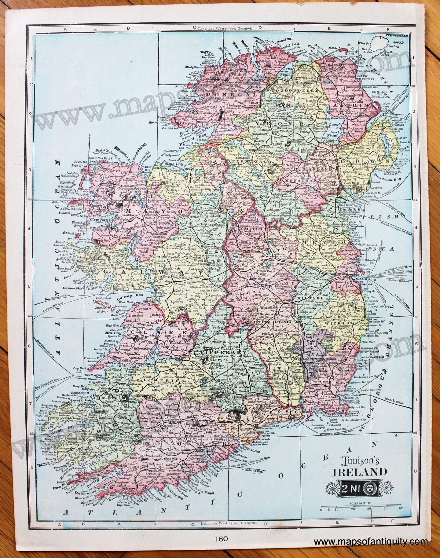 Antique-Printed-Color-Map-Tunison's-Ireland-1903-Tunison-Ireland-1800s-19th-century-Maps-of-Antiquity