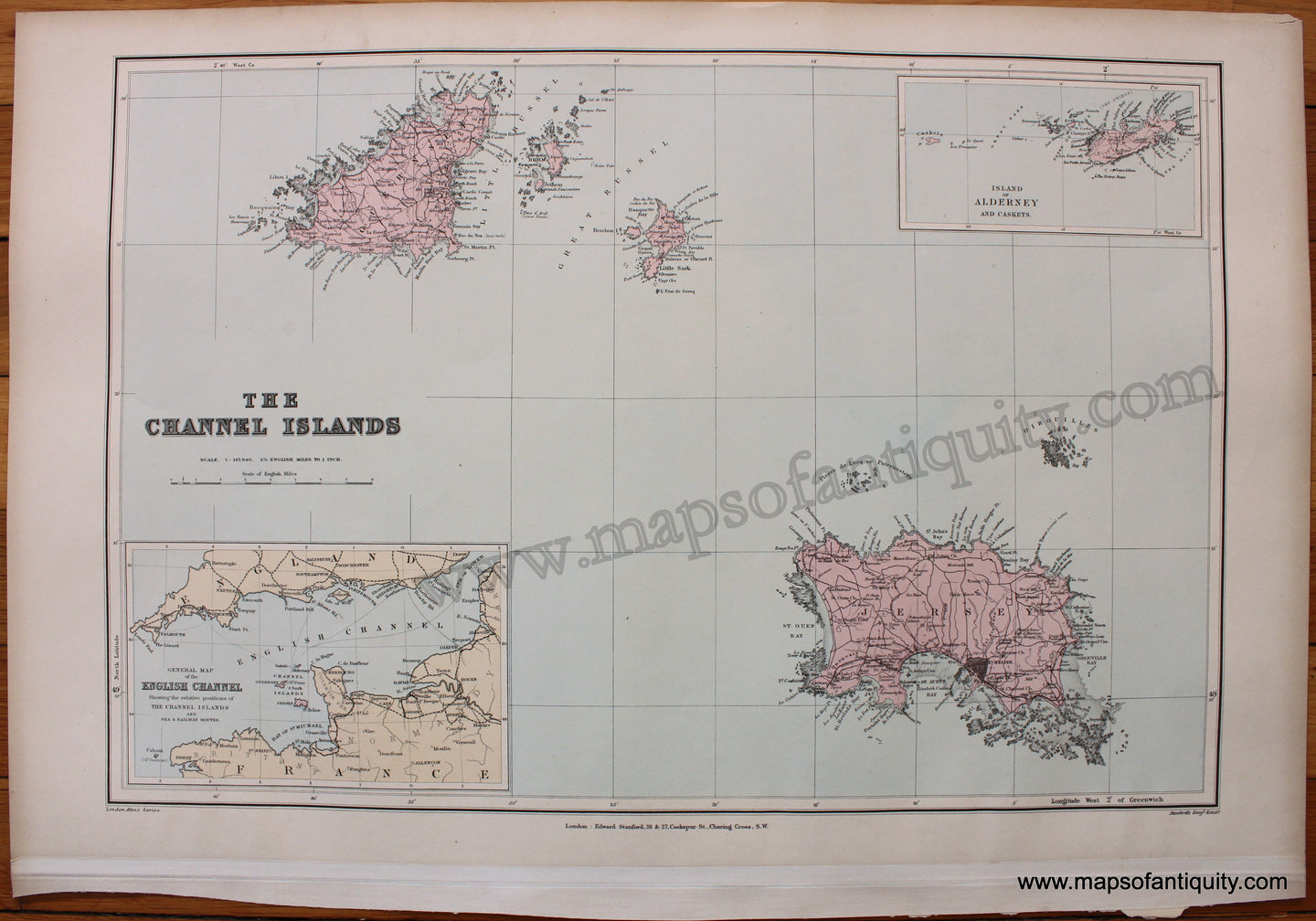 Printed-Color-Antique-Map-The-Channel-Islands-1904-Stanford-England-1800s-19th-century-Maps-of-Antiquity