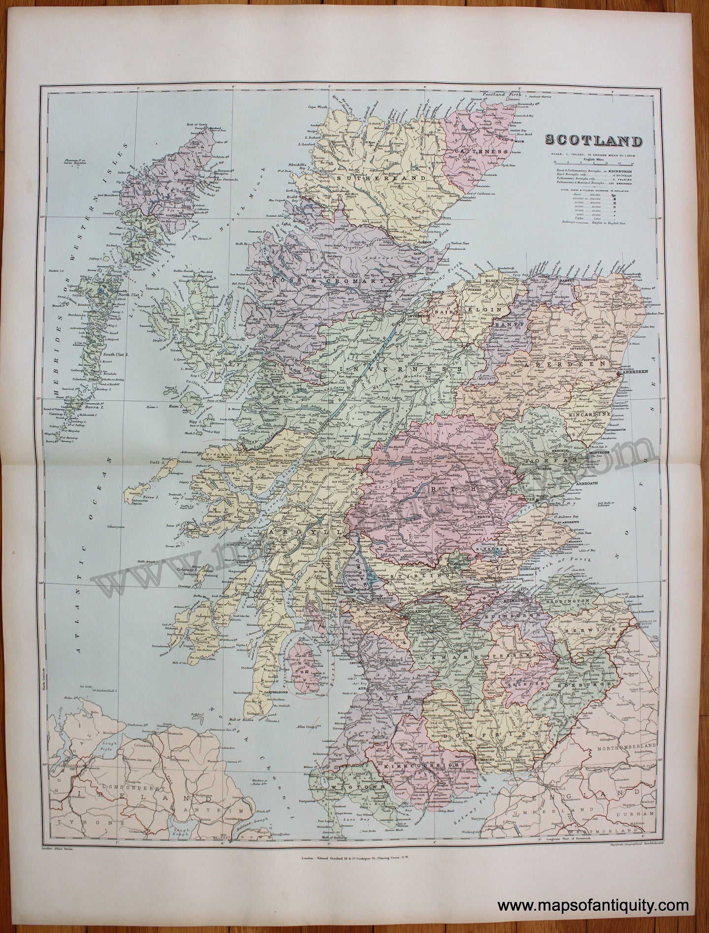 Printed-Color-Antique-Map-Scotland-1904-Stanford-Scotland-1800s-19th-century-Maps-of-Antiquity