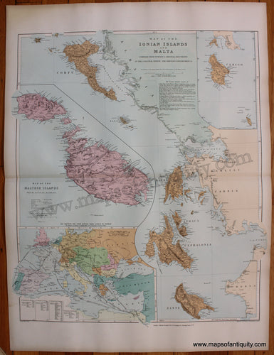 Printed-Color-Antique-Map-Map-of-the-Ionian-Islands-and-Malta-1904-Stanford-1800s-19th-century-Maps-of-Antiquity