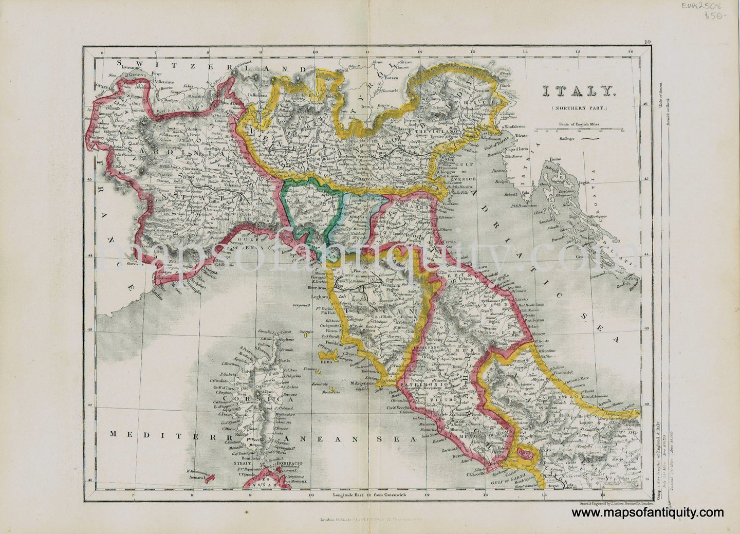 Antique-Hand-Colored-Map-Italy-(Northern-Part)-c.-1860-Archer-Collins-Italy-1800s-19th-century-Maps-of-Antiquity