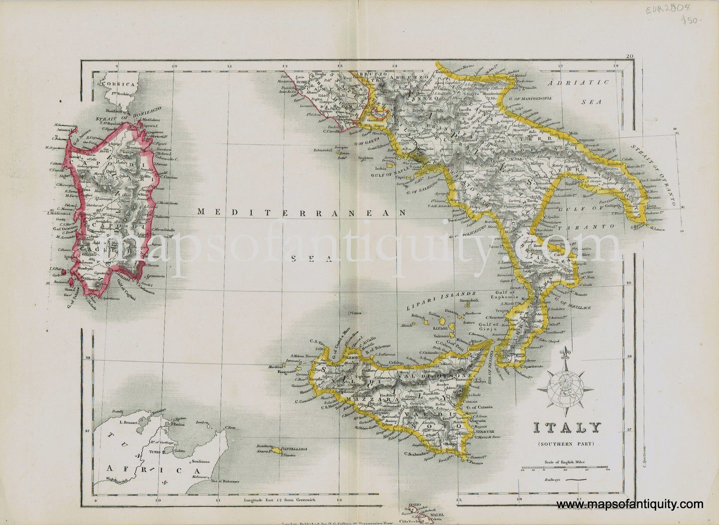 Antique-Hand-Colored-Map-Italy-(Southern-Part)-c.-1860-Archer-Collins-Italy-1800s-19th-century-Maps-of-Antiquity