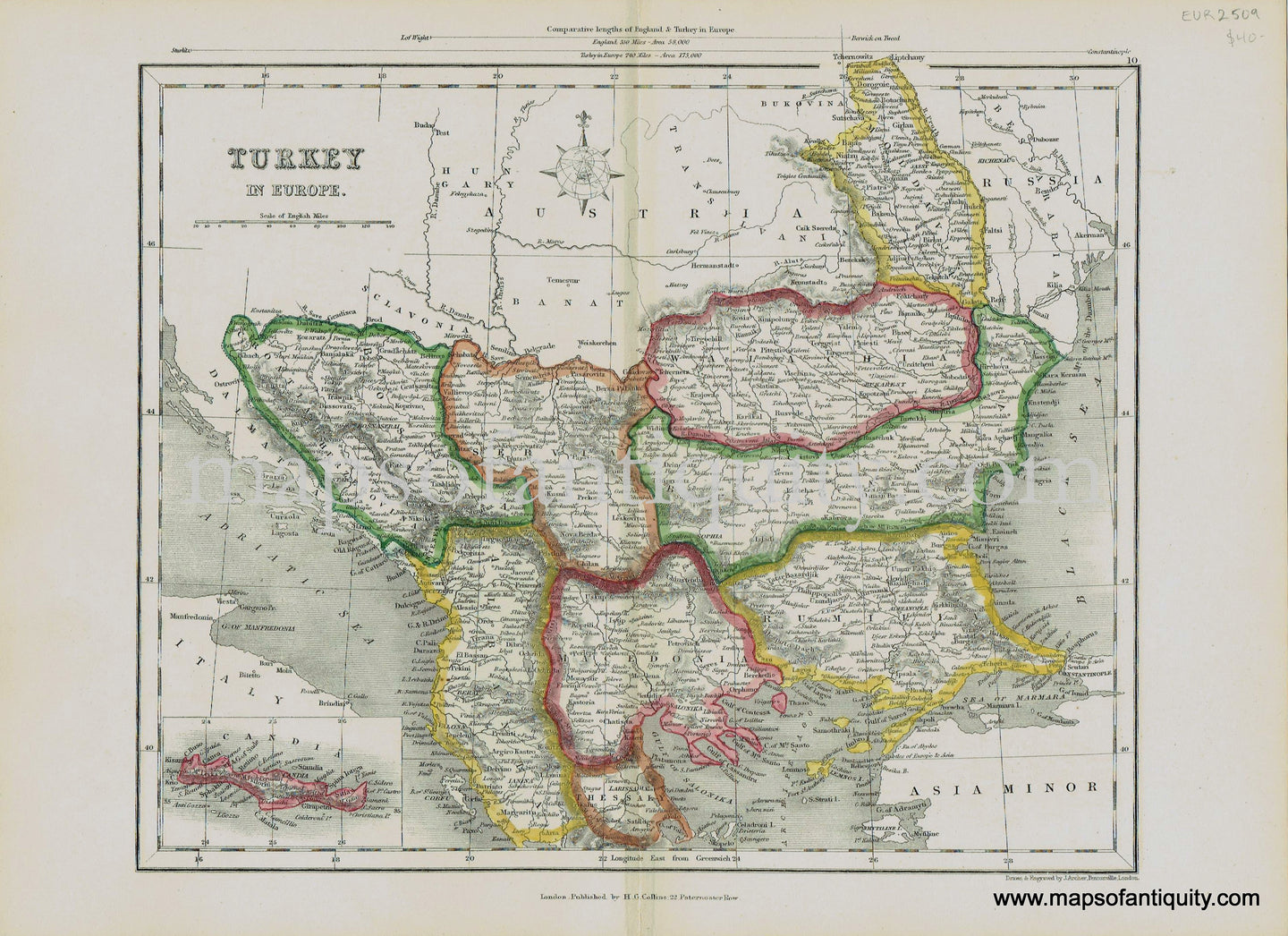 Antique-Hand-Colored-Map-Turkey-in-Europe-c.-1860-Archer-Collins-Turkey-1800s-19th-century-Maps-of-Antiquity