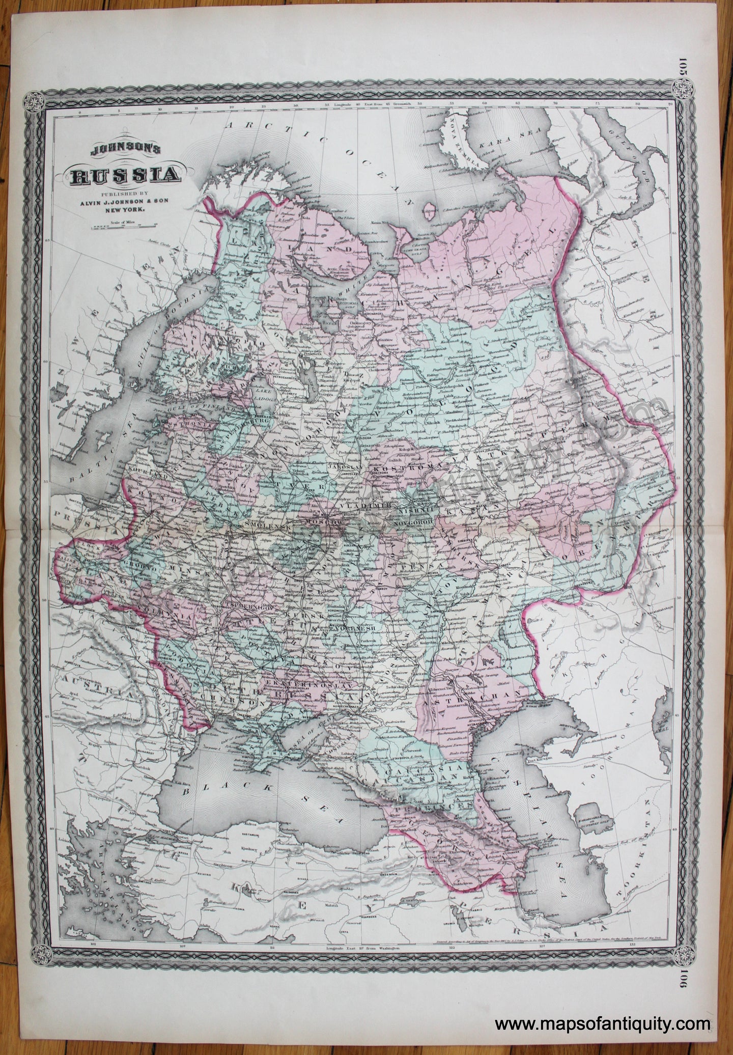 Antique-Hand-Colored-Map-Johnson's-Russia-1880-Alvin-J.-Johnson-&-Son-Russia-1800s-19th-century-Maps-of-Antiquity