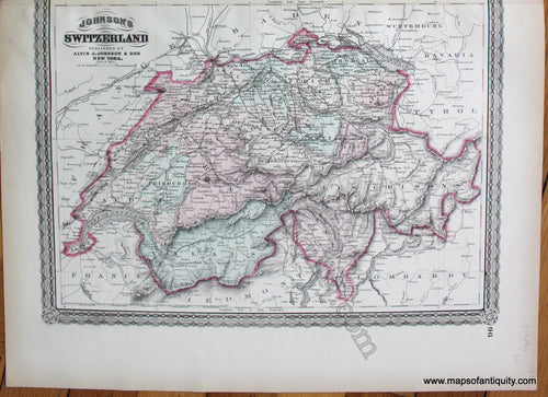 Antique-Hand-Colored-Map-Johnson's-Switzerland-1880-Alvin-J.-Johnson-&-Son-Switzerland-1800s-19th-century-Maps-of-Antiquity