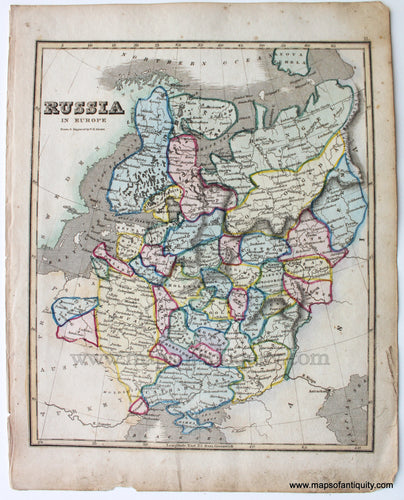 Antique-Hand-Colored-Map-Russia-in-Europe-1822-Lizars-Russia-1800s-19th-century-Maps-of-Antiquity