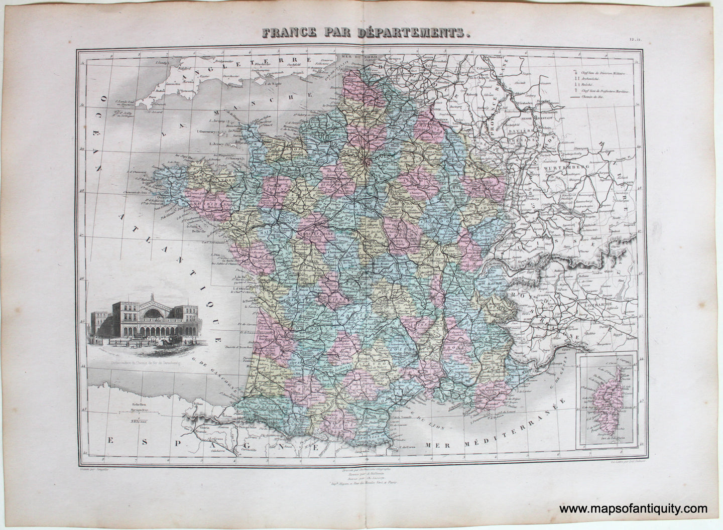 Antique-Hand-Colored-Map-France-Par-Departements.-1883-Migeon-France-1800s-19th-century-Maps-of-Antiquity