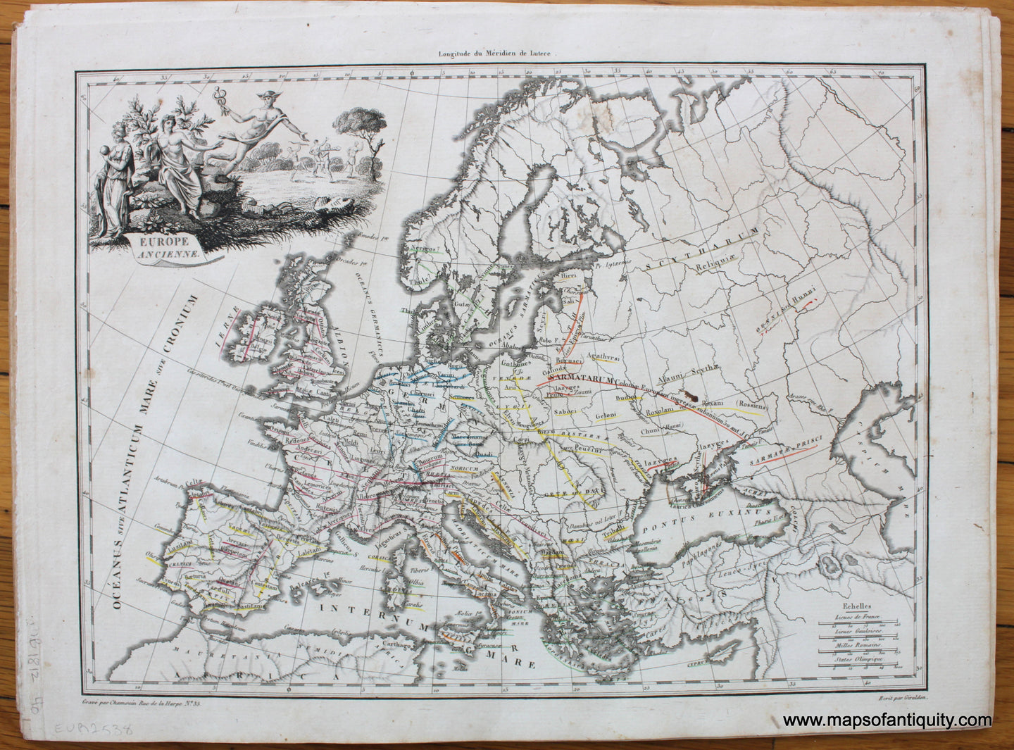 Antique-Hand-Colored-Map-Europe-Ancienne-Ancient-Europe-1812-Malte-Brun-Lapie-1800s-19th-century-Maps-of-Antiquity