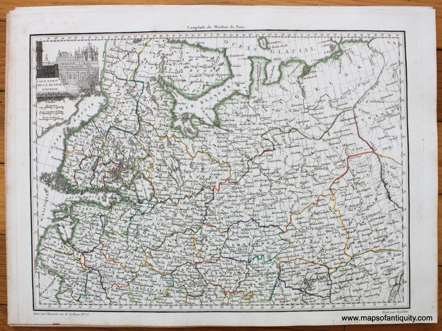 Antique-Hand-Colored-Map-Partie-Septent.le-de-la-Russie-d'-Europe-1812-Malte-Brun-Lapie-Russia-1800s-19th-century-Maps-of-Antiquity