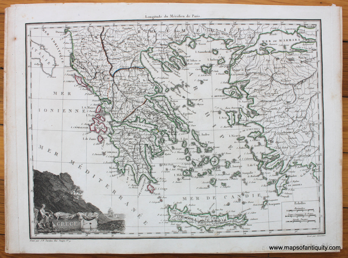 Antique-Hand-Colored-Map-Grece-Greece-1812-Malte-Brun-Lapie-Greece-1800s-19th-century-Maps-of-Antiquity