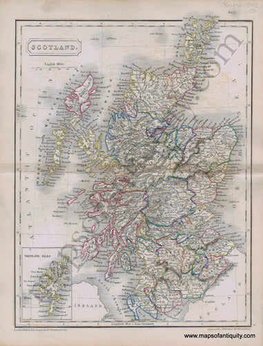 Antique-Hand-Colored-Map-Scotland.-1842-Butler-Scotland-1800s-19th-century-Maps-of-Antiquity