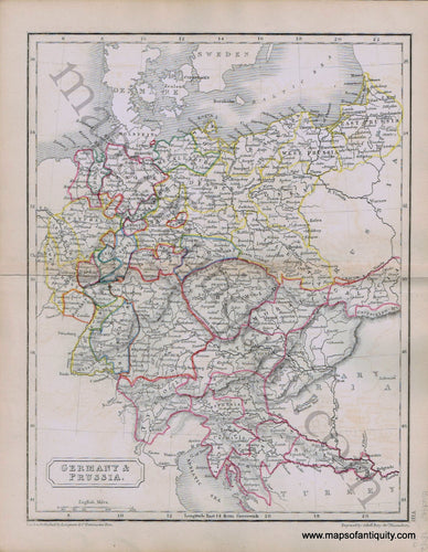 Antique-Hand-Colored-Map-Germany-&-Prussia.-1842-Butler-Germany-Prussia-1800s-19th-century-Maps-of-Antiquity