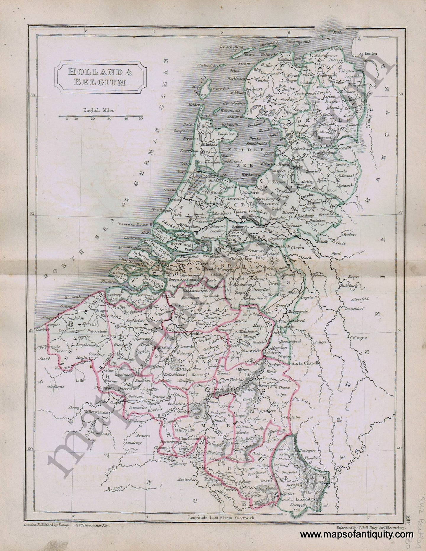 Antique-Hand-Colored-Map-Holland-&-Belgium-1842-Butler-Holland-&-The-Netherlands-1800s-19th-century-Maps-of-Antiquity