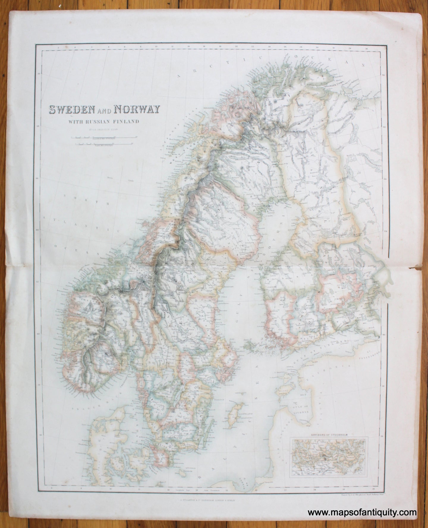 Antique-Map-Sweden-and-Norway-with-Russian-Finland-c.-1860-Swanston-Fullarton-Scandinavia-Denmark-&-Iceland-1800s-19th-century-Maps-of-Antiquity