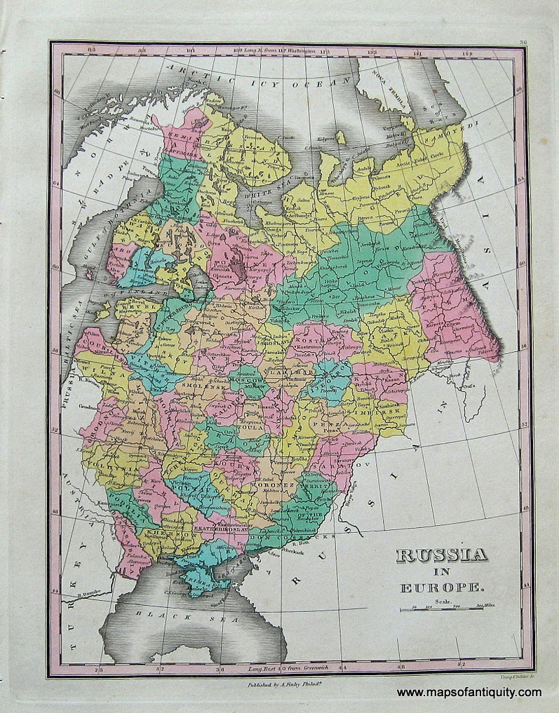 Antique-Hand-Colored-Map-Russia-in-Europe.-Europe-Russia-1827-Anthony-Finley-Maps-Of-Antiquity