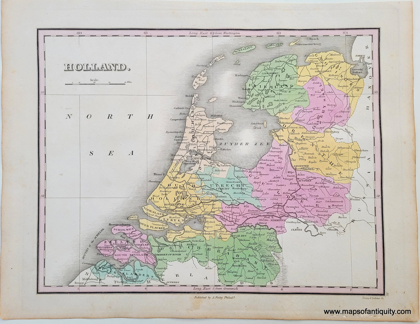 Antique-Hand-Colored-Map-Holland.-**********-Europe-Holland-1824-Anthony-Finley-Maps-Of-Antiquity