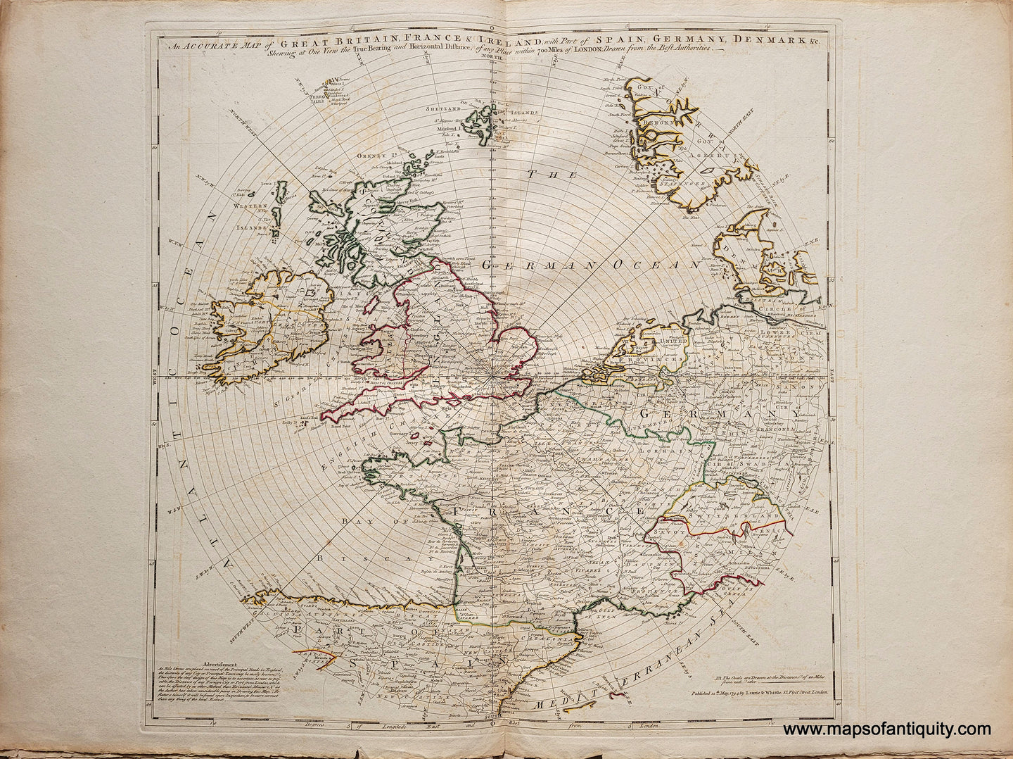 Antique-Hand-Colored-Map-An-Accurate-Map-of-Great-Britain-France-&-Ireland-with-part-of-Spain-Germany-Denmark-&c.-1794-Laurie-&-Whittle-1700s-18th-century-Maps-of-Antiquity
