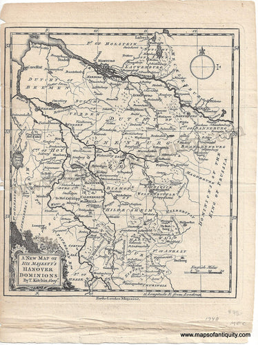 Antique-Uncolored-Map-A-New-Map-of-His-Majesty's-Hanover-Dominions-1748-Kitchin/London-Magazine-Germany-1700s-18th-century-Maps-of-Antiquity