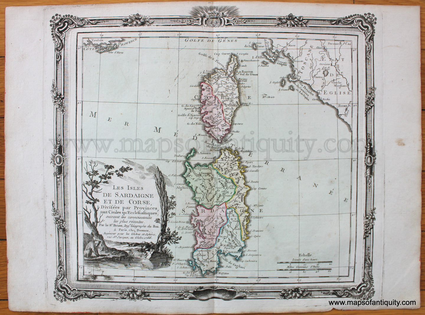 Antique-Hand-Colored-Map-Les-Isles-de-Sardaigne-et-de-CorseDivisees-par-Provinces-1766-Brion-de-la-Tour-1700s-18th-century-Maps-of-Antiquity