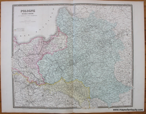 Antique-Hand-Colored-Map-Pologne-Ancienne-&-Moderne-avec-l'indication-de-ses-divers-demembrements-1860-E.-Andriveau-Goujon-Poland-1800s-19th-century-Maps-of-Antiquity