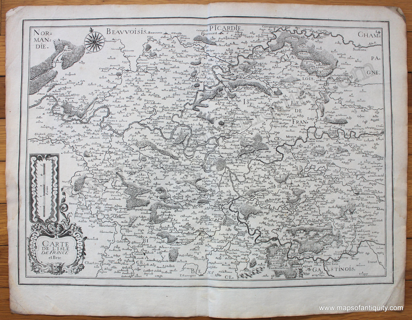 1634 - Carte de l'Isle de France et Brie - Antique Map