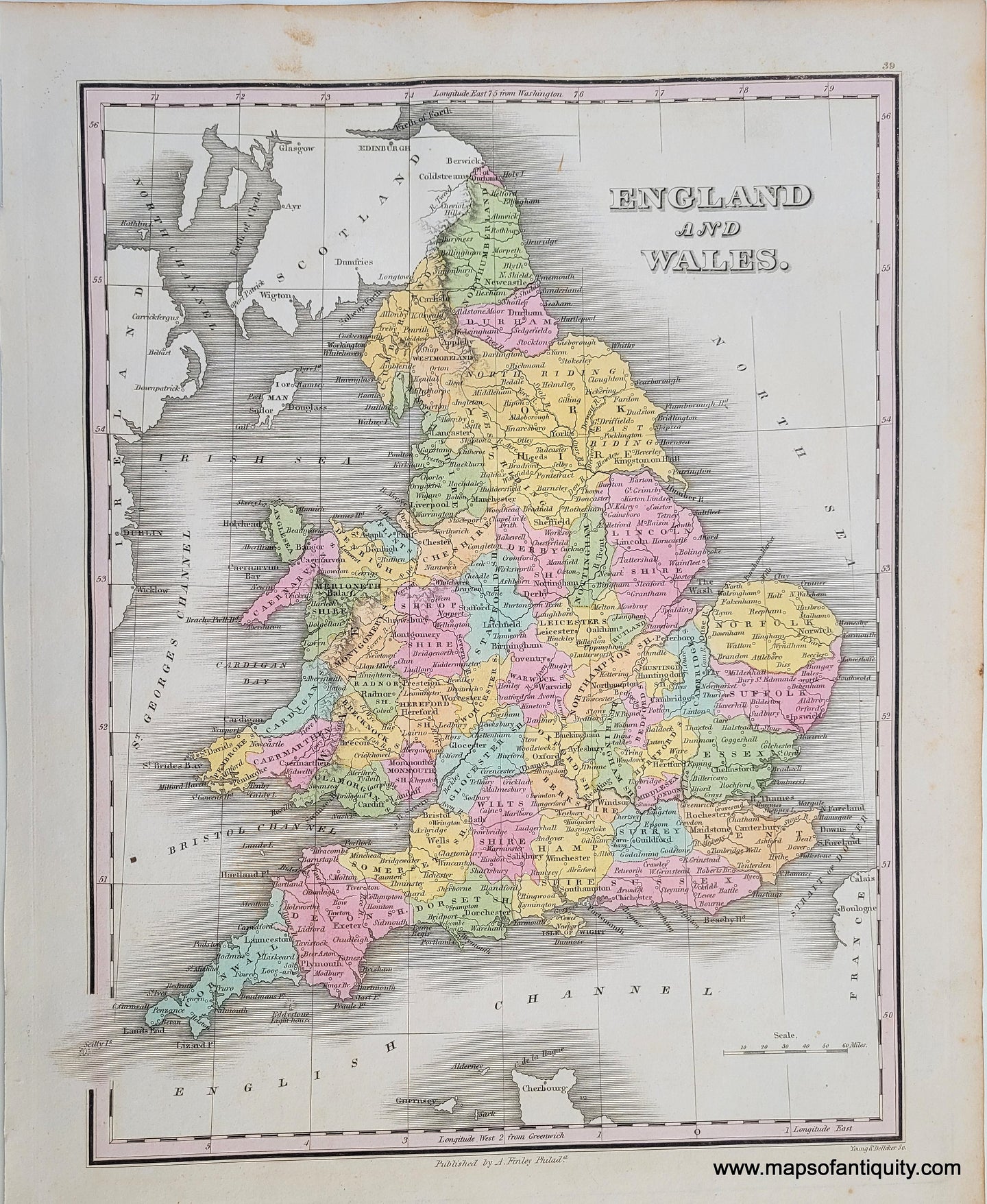 Antique-Map-England-&-Wales United Kingdom UK Anthony Finley 1824 Maps of Antiquity