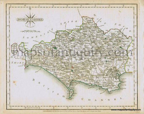 Antique-Hand-Colored-Map-Dorsetshire-1787-John-Cary-England--1700s-18th-century-Maps-of-Antiquity