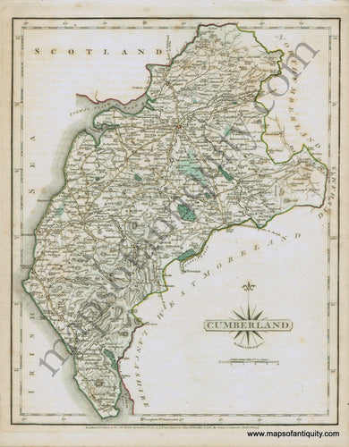 Antique-Hand-Colored-Map-Cumberland-1787-John-Cary-England--1700s-18th-century-Maps-of-Antiquity