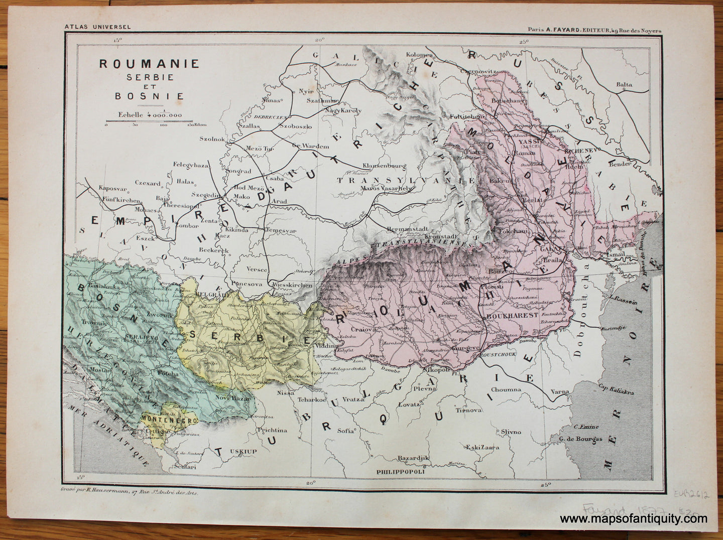 Antique-Printed-Color-Map-Roumanie-Serbie-et-Bosnie-1877-Fayard-Eastern-Europe--1800s-19th-century-Maps-of-Antiquity