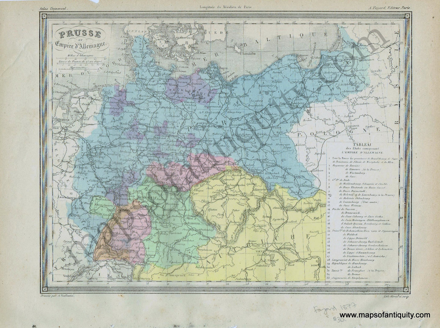 Antique-Printed-Color-Map-Europe-Prusse-et-Empire-d'Allemagne---Prussia-and-the-German-Empire-1877-Fayard-Prussia-1800s-19th-century-Maps-of-Antiquity