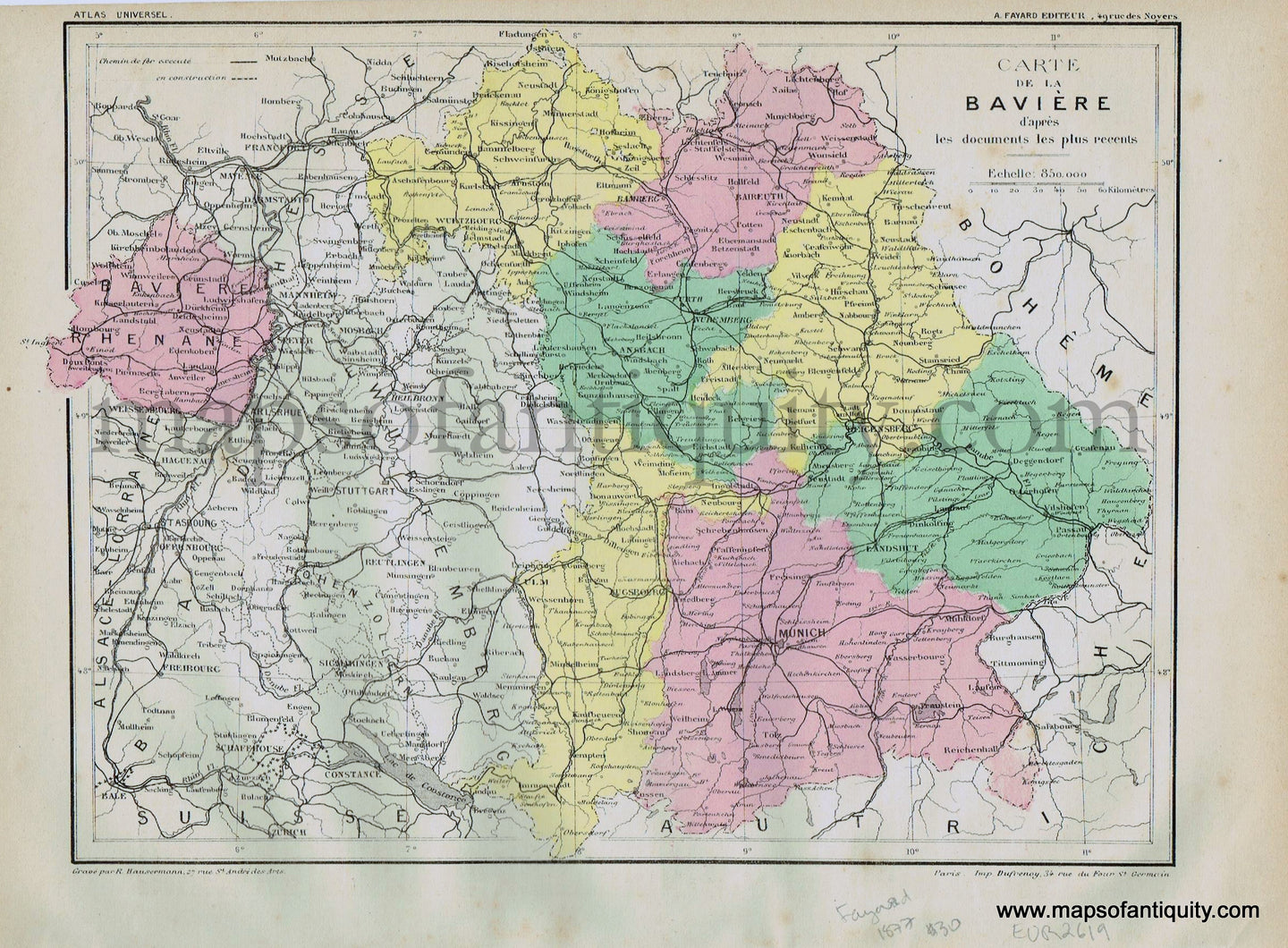 Antique-Printed-Color-Map-Europe-Carte-de-la-Baviere---Bavaria-1877-Fayard-Bavaria-1800s-19th-century-Maps-of-Antiquity