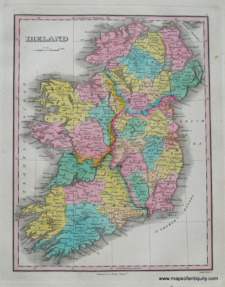Antique-Hand-Colored-Map-Ireland.**********-Europe-United-Kingdom-1827-Anthony-Finley-Maps-Of-Antiquity