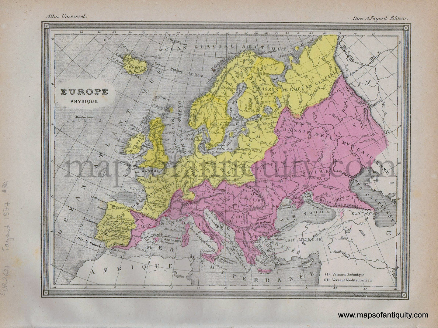 Antique-Printed-Color-Map-Europe-Europe-Physique-1877-Fayard--1800s-19th-century-Maps-of-Antiquity