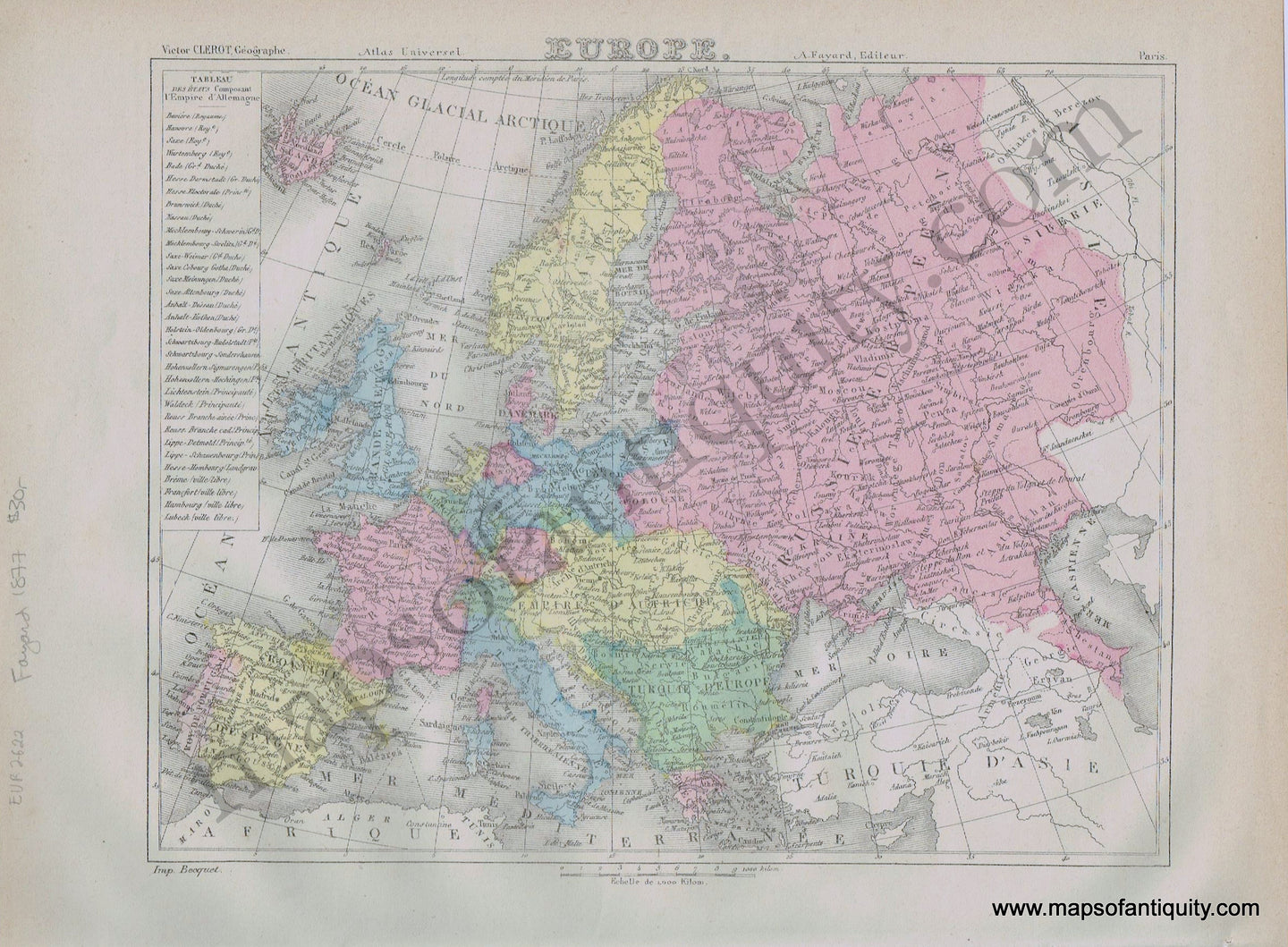 Antique-Printed-Color-Map-Europe-Europe--1877-Fayard--1800s-19th-century-Maps-of-Antiquity