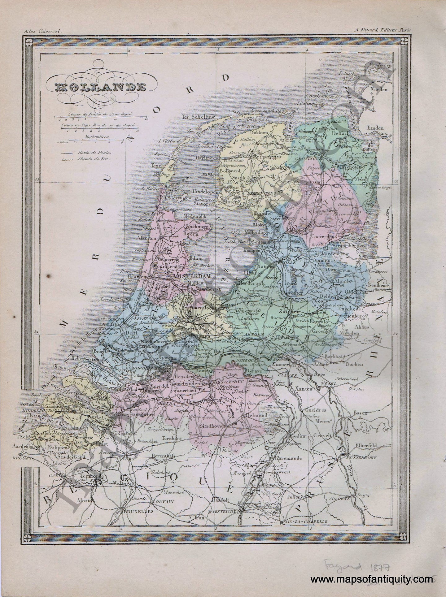 Antique-Printed-Color-Map-Europe-Hollande---the-Netherlands-1877-Fayard-Holland-&-The-Netherlands-1800s-19th-century-Maps-of-Antiquity