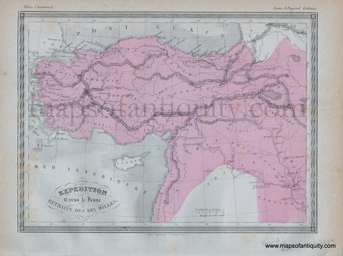 Antique-Printed-Color-Map-Ancient-World-Expedition-de-Cyrus-le-Jeune-et-Retraite-des-Dix-Milles.---Expedition-of-Cyrus-the-Younger-and-the-Ten-Thousand-Retreat-1877-Fayard--1800s-19th-century-Maps-of-Antiquity