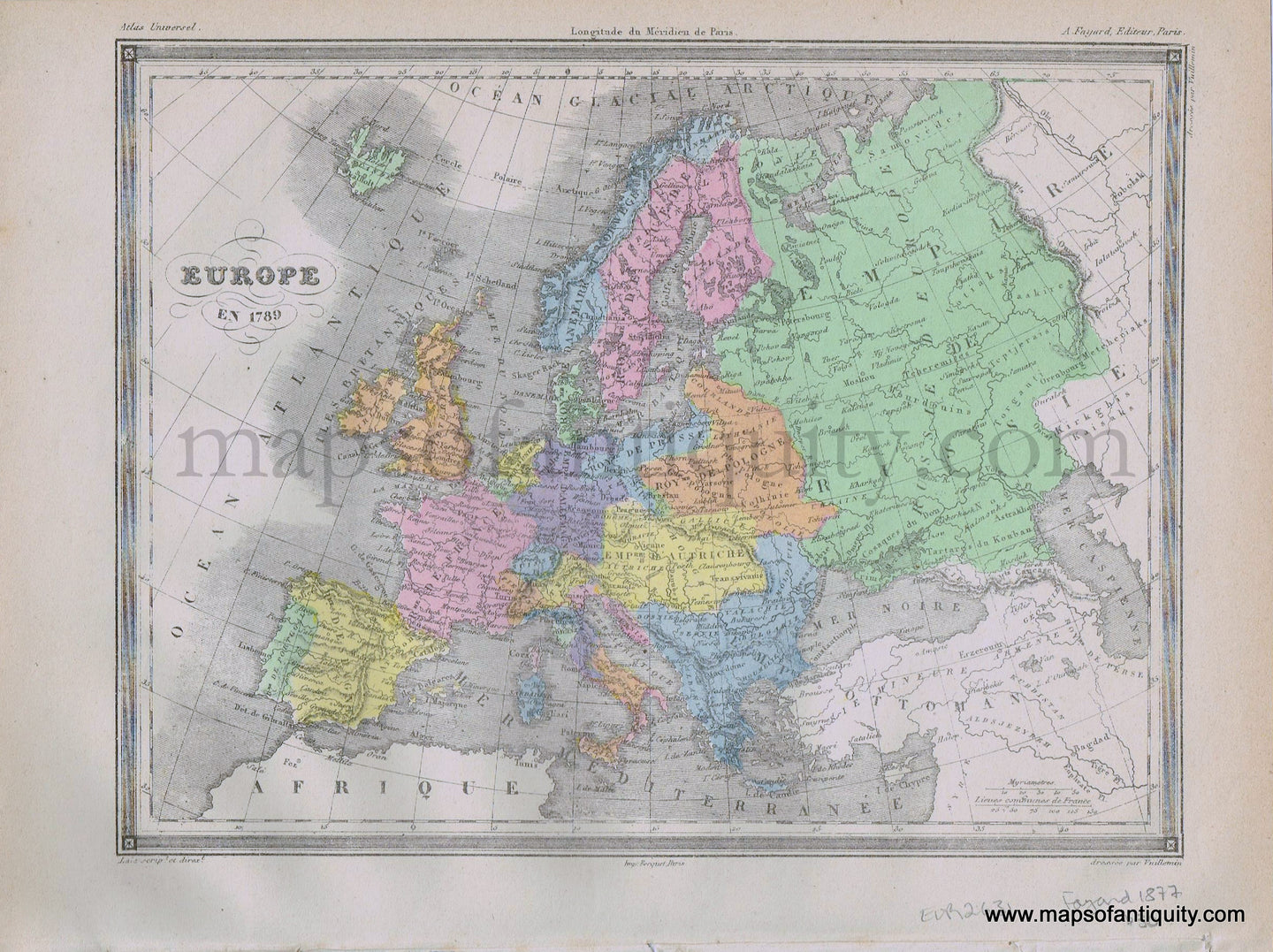 Antique-Printed-Color-Map-Europe-Europe-en-1789-1877-Fayard--1800s-19th-century-Maps-of-Antiquity