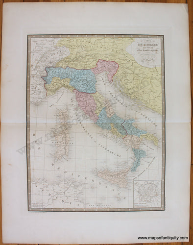 Antique-Hand-Colored-Map-Europe-Carte-De-L'Italie-Ancienne-et-des-Contrees-adjacentes-.-.-.-1860-J.-Andriveau-Goujon-Italy-1800s-19th-century-Maps-of-Antiquity