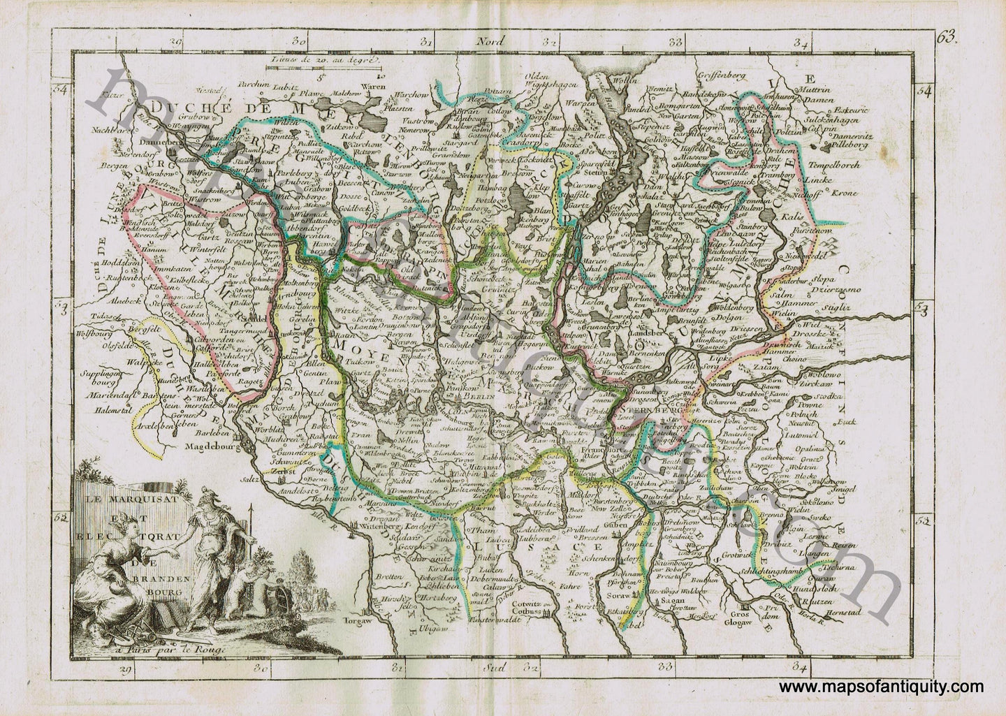 Antique-Hand-Colored-Map-Europe-Le-Marquisat-et-Electorat-de-Brandenbourg-1748-Le-Rouge-Germany-1700s-18th-century-Maps-of-Antiquity