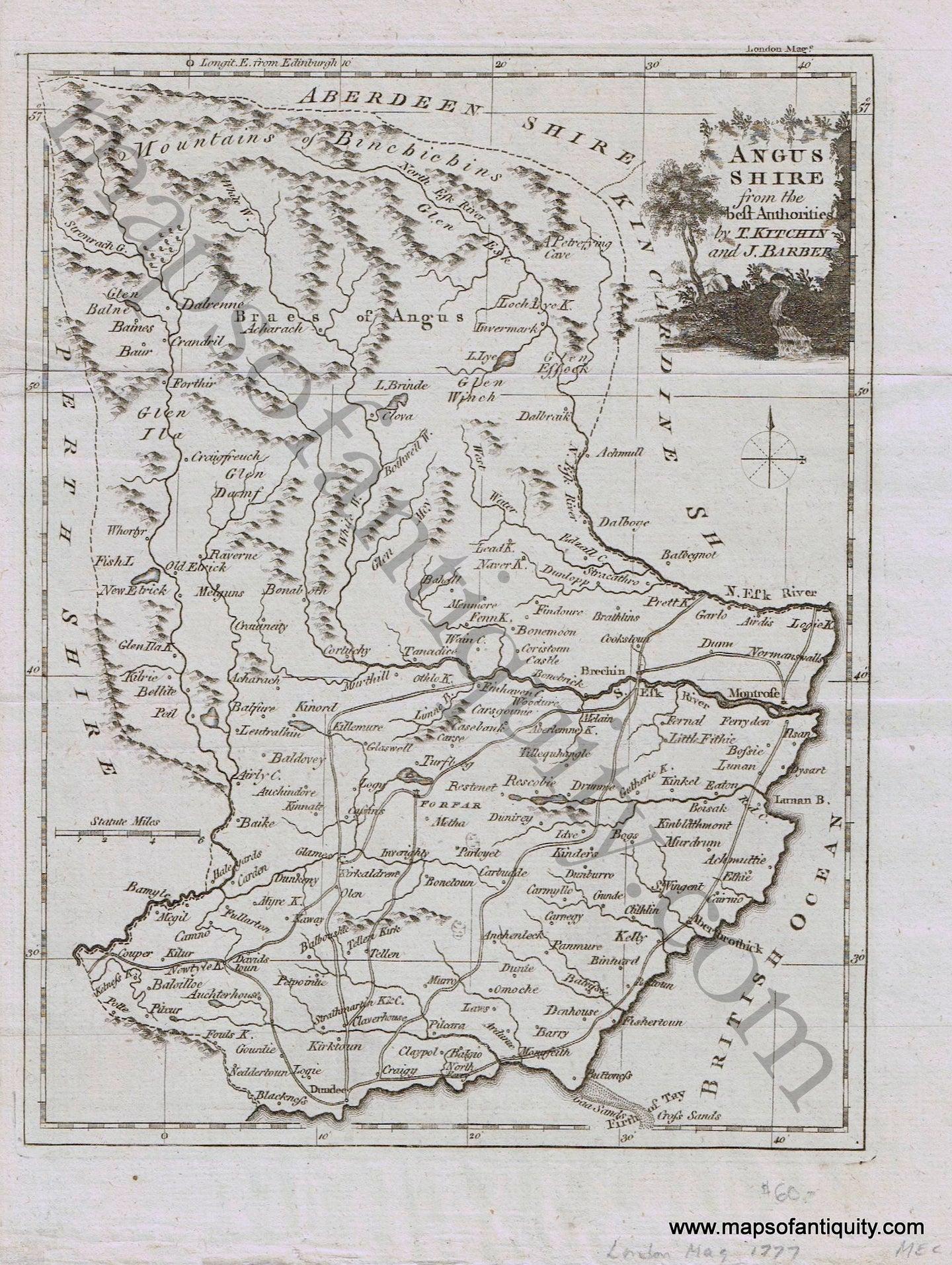 Antique-Black-and-White-Map-Europe-Angus-Shire-from-the-best-Authorities-1777-Kitchin-and-Barber/London-Magazine-England-1700s-18th-century-Maps-of-Antiquity