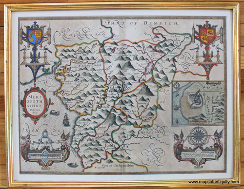 Antique-Hand-Colored-Map-Europe-Marionethshire.-Described-1610.-c.-1612-1627-John-Speed-Wales-1600s-17th-century-Maps-of-Antiquity