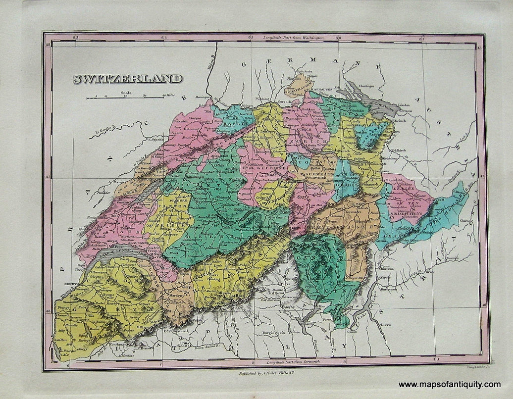 Antique-Hand-Colored-Map-Switzerland.-Europe-Switzerland-1827-Anthony-Finley-Maps-Of-Antiquity